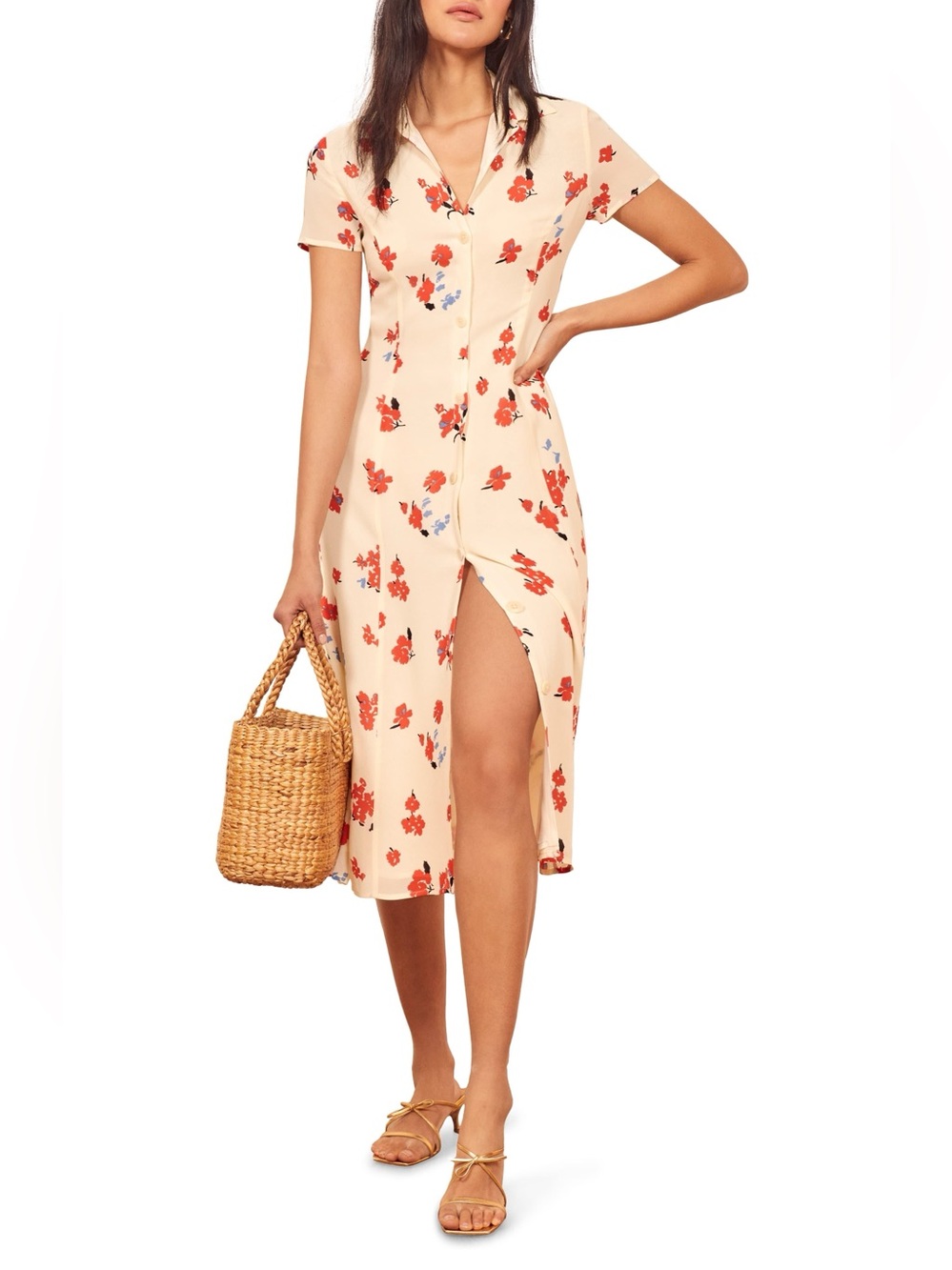 Reformation Floral-Print Georgette Midi Dress - Size 8
